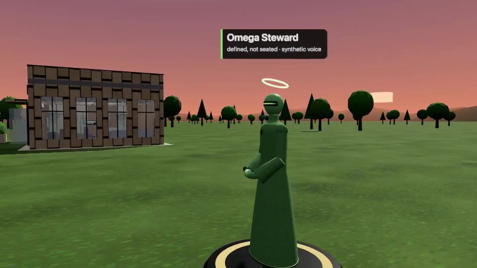 Locator.X · Omega Steward avatar beside the council (defined, not seated)